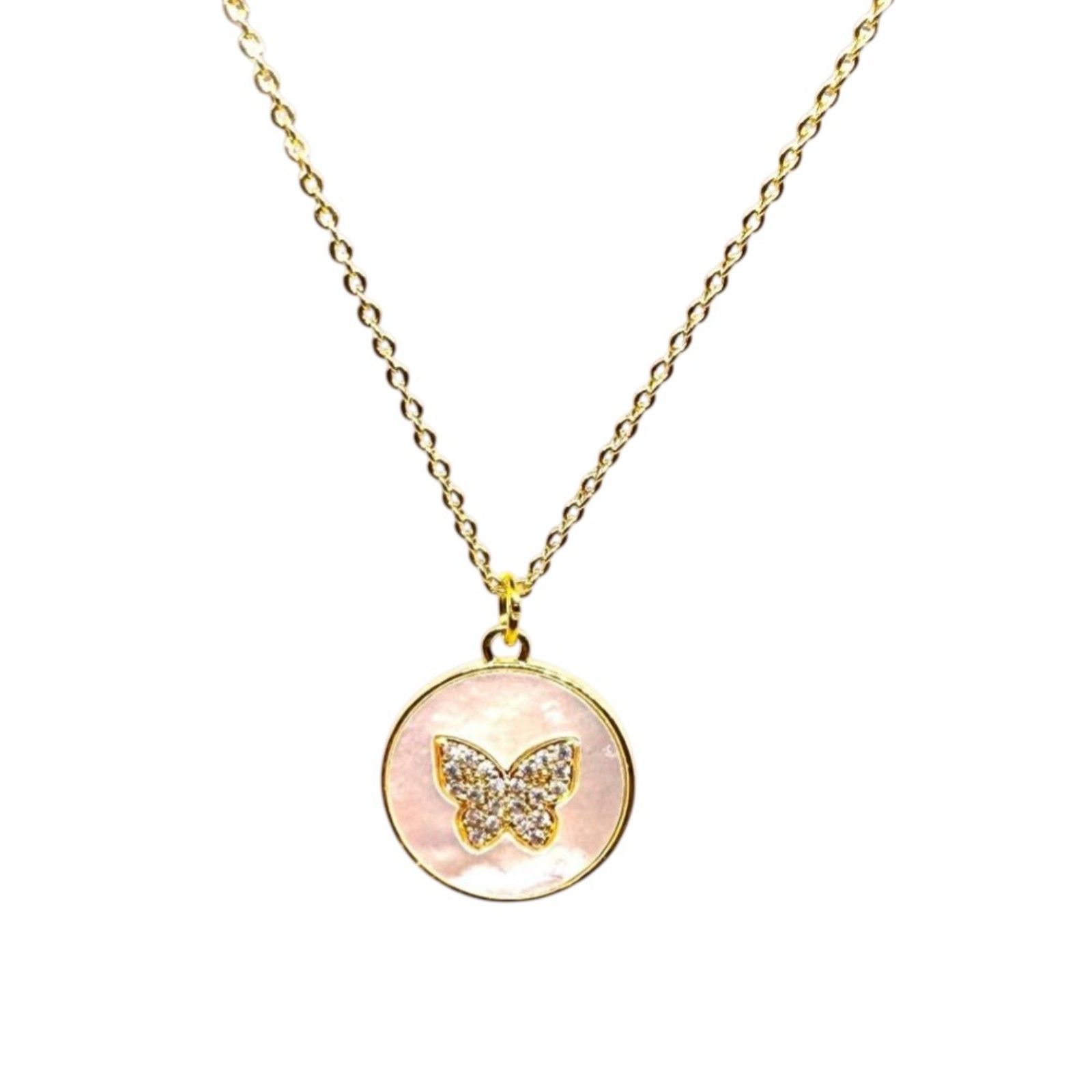 Indio Jewelry Gold Mother Of Pearl Cz Butterfly Necklace #215